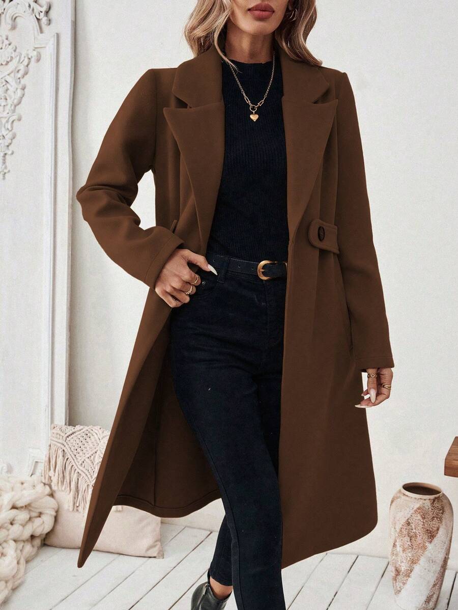 Women's Tailored Long Coat with Belted Waist, view 3