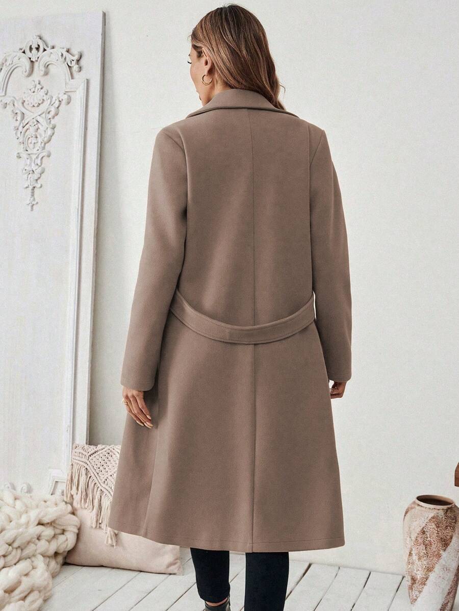 Women's Tailored Long Coat with Belted Waist, view 5