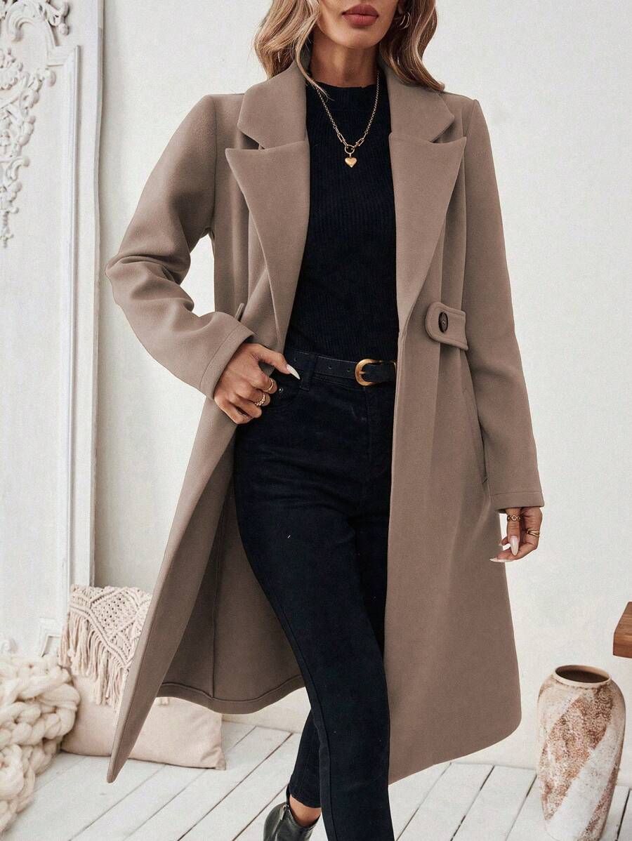 Women's Tailored Long Coat with Belted Waist, view 6