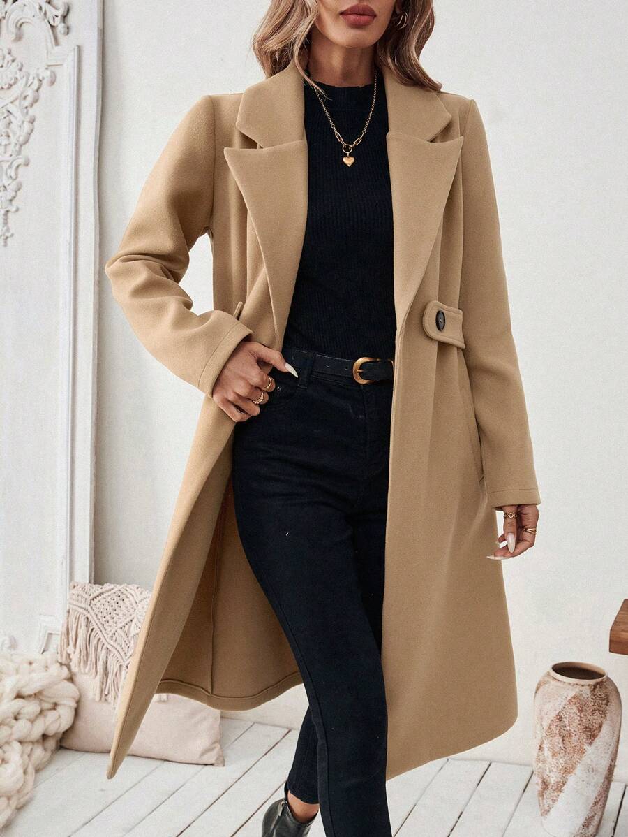 Women's Tailored Long Coat with Belted Waist, view 9