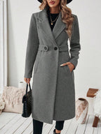 Women's Tailored Long Coat with Belted Waist, Grey, view 10