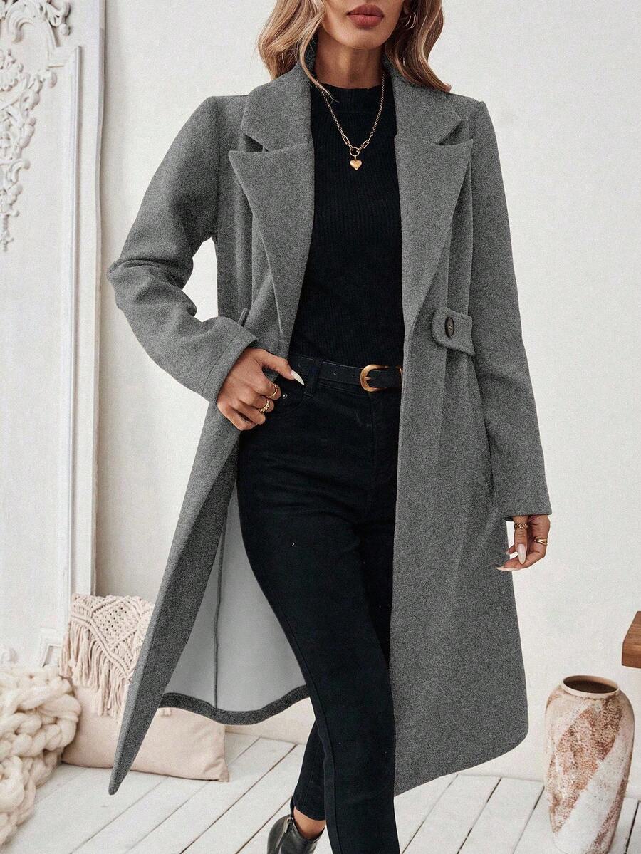 Women's Tailored Long Coat with Belted Waist, view 12
