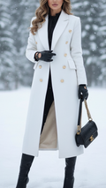 Women's Tailored Long Coat with Gold-Tone Buttons, White, view 1