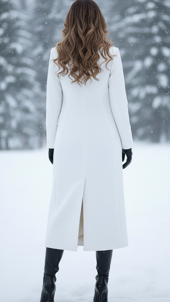 Women's Tailored Long Coat with Gold-Tone Buttons, view 3