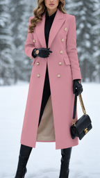 Women's Tailored Long Coat with Gold-Tone Buttons, Pink, view 6