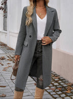Women's Tailored Long Coat with Satin Lining, Dark Grey, view 1