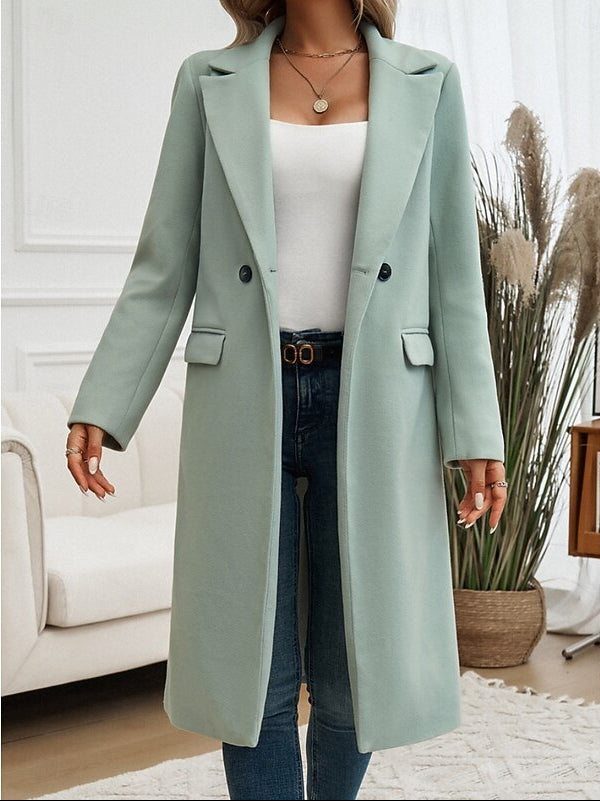 Women's Tailored Long Coat with Satin Lining, Green, view 5