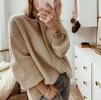 Women's Taupe Oversized Fluffy Knit Button-Front Cardigan, view 2