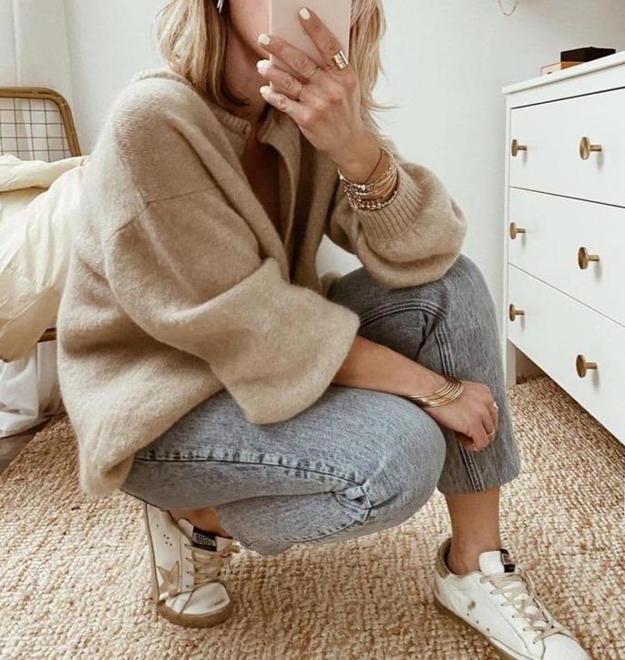 Women's Taupe Oversized Fluffy Knit Button-Front Cardigan, view 3