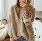 Women's Taupe Oversized Fluffy Knit Button-Front Cardigan, view 4