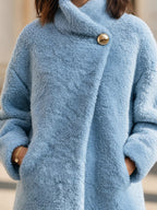 Women's Teddy Coat with Gold-Tone Button and Wrap Collar, view 4