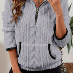 Women's Textured Fleece Half Zip Jumper with Kangaroo Pocket, Grey, view 4