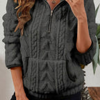Women's Textured Fleece Half Zip Jumper with Kangaroo Pocket, Dark Grey, view 9