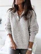 Women's Textured Jumper with Half-Zip Stand Collar, Grey, view 6