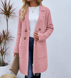 Women's Textured Knit Coat with Gold-Tone Buttons, Pink, view 2