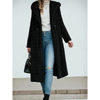 Women's Textured Plush Maxi Coat with Wide Collar, Black, view 1