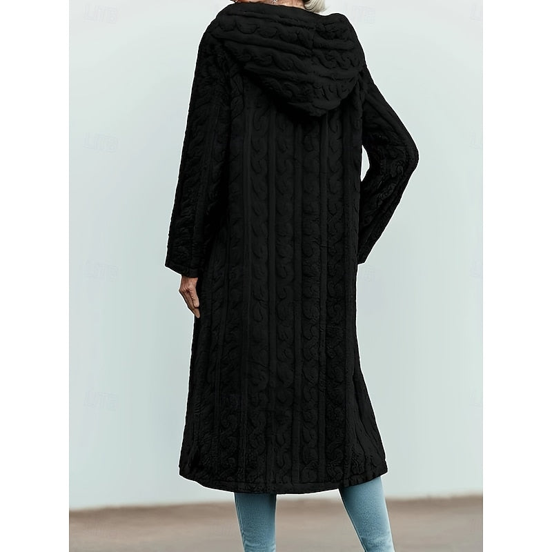 Women's Textured Plush Maxi Coat with Wide Collar, view 2