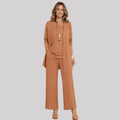 Women's Three-Piece Trouser Suit with Longline Cardigan, Brown, view 1