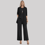 Women's Three-Piece Trouser Suit with Longline Cardigan, Black, view 2
