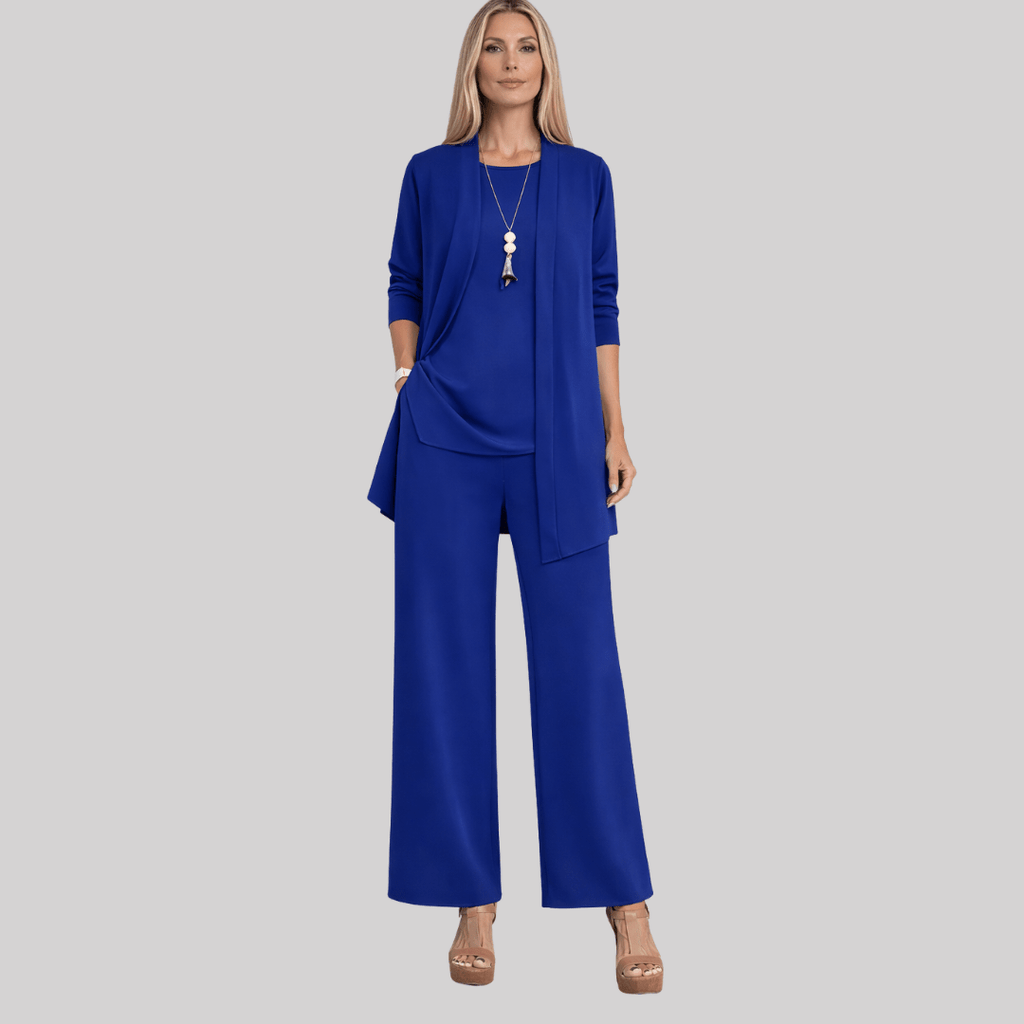 Women's Three-Piece Trouser Suit with Longline Cardigan, Blue, view 4