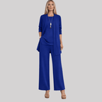 Women's Three-Piece Trouser Suit with Longline Cardigan, Blue, view 4