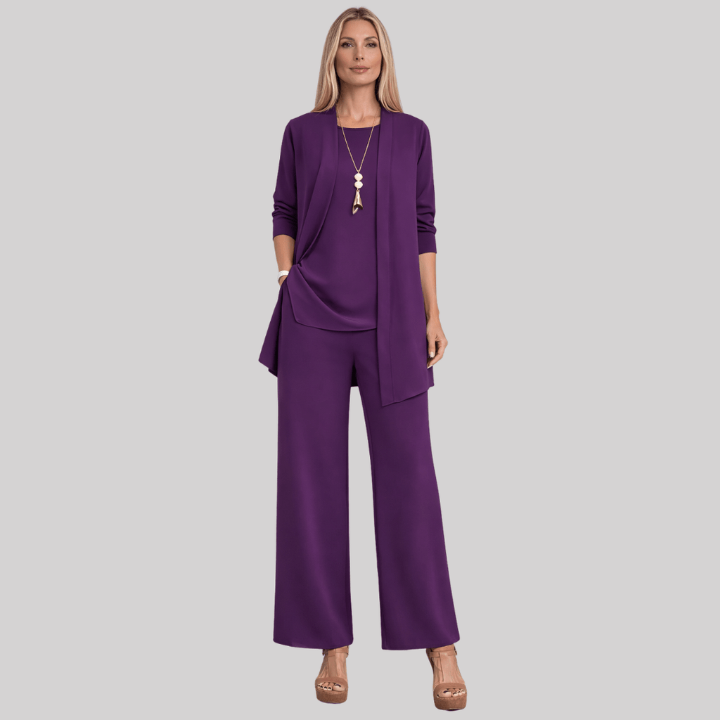 Women's Three-Piece Trouser Suit with Longline Cardigan, Purple, view 7
