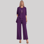 Women's Three-Piece Trouser Suit with Longline Cardigan, Purple, view 7