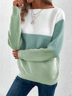 Women's Three-Tone Colour Block Stripe Jumper, Green, view 1