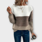 Women's Three-Tone Colour Block Stripe Jumper, Brown, view 2