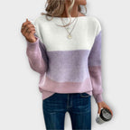 Women's Three-Tone Colour Block Stripe Jumper, Purple, view 3