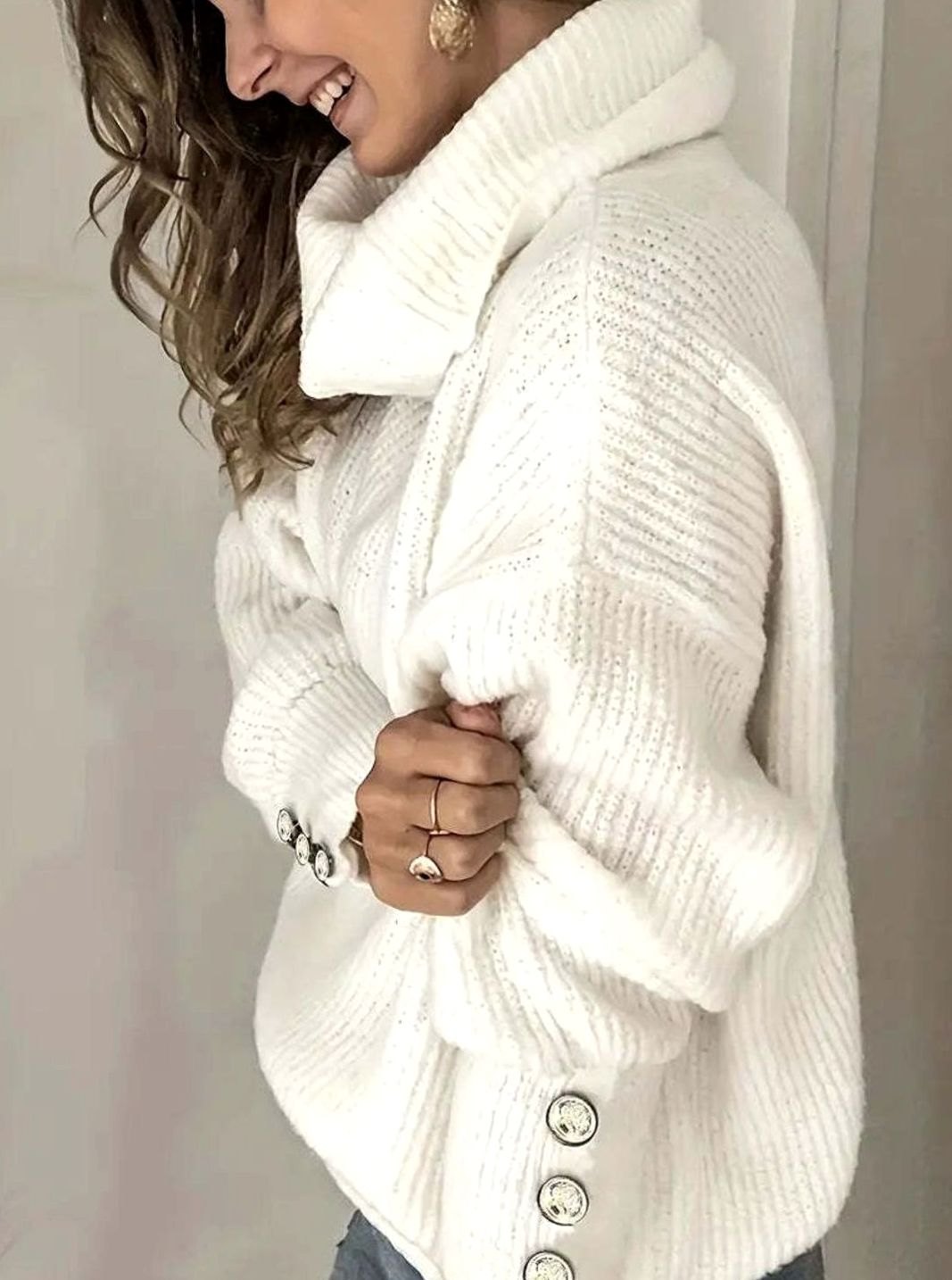 Women's Turtleneck Jumper with Button Cuffs, view 2
