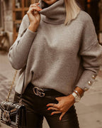 Women's Turtleneck Jumper with Gold-Button Cuffs, Light Grey, view 5