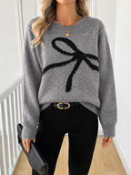 Women's V-Neck Jumper with Knitted Bow Detail, Dark Grey, view 4