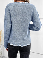 Women's V-Neck Jumper with Scallop Trim, view 2