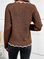Women's V-Neck Jumper with Scallop Trim, view 4