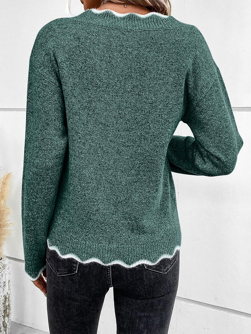 Women's V-Neck Jumper with Scallop Trim, view 10