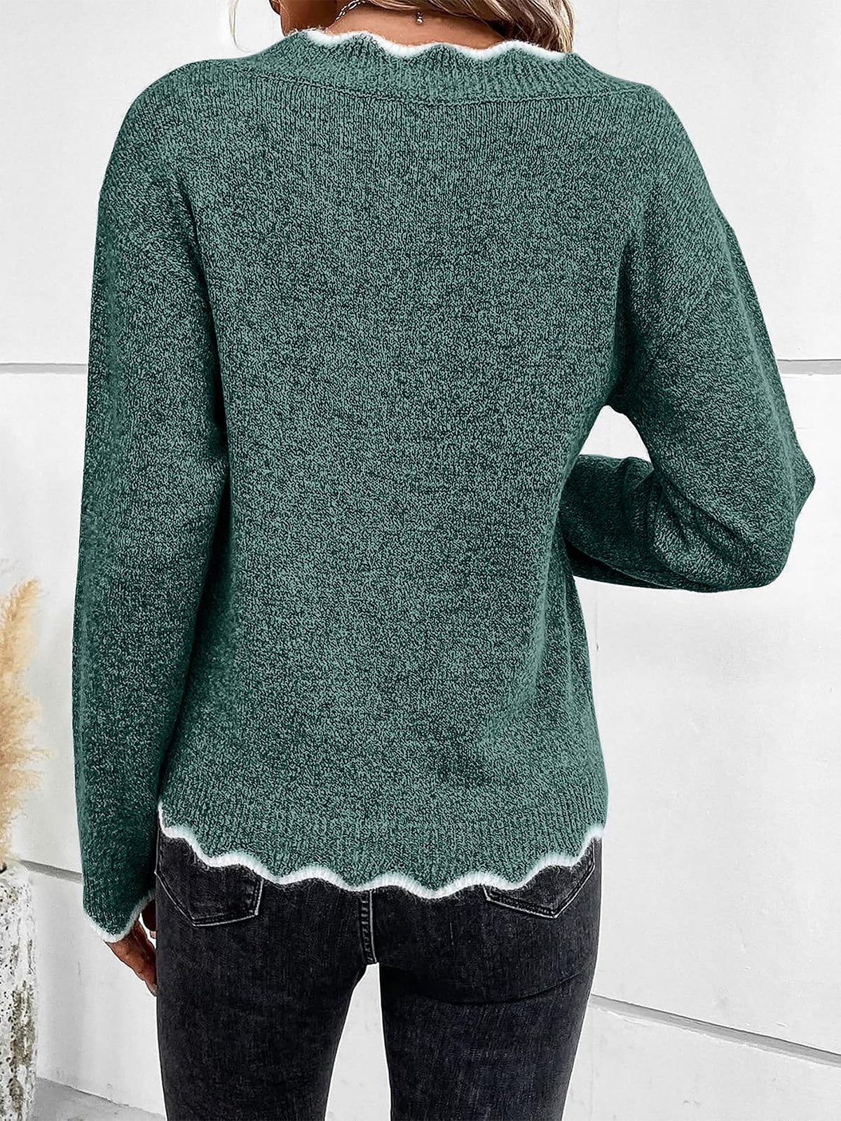Women's V-Neck Jumper with Scallop Trim, view 10