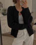 Women's V-Neck Knit Cardigan with Ribbed Cuffs, Black, view 2