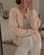 Women's V-Neck Knit Cardigan with Ribbed Cuffs, Apricot, view 8
