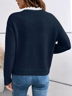 Women's V-Neck Knit Jumper with Scalloped Lace Trim, view 2