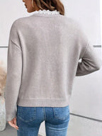 Women's V-Neck Knit Jumper with Scalloped Lace Trim, view 4