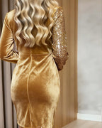 Women's Velvet and Sequin Wrap Mini Dress, view 2