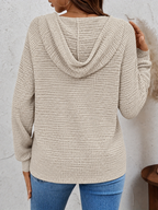 Women's Waffle-Knit Hoodie with Button Neck, view 2