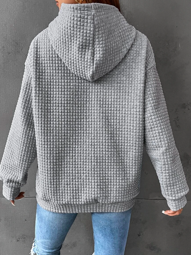Women's Waffle Knit Hoodie with Drawstring Hood and Pocket, view 7