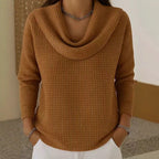 Women's Waffle-Knit Jumper with Draped Cowl Neck, Brown, view 2
