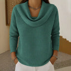 Women's Waffle-Knit Jumper with Draped Cowl Neck, Green, view 3