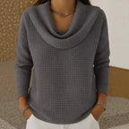 Women's Waffle-Knit Jumper with Draped Cowl Neck, Grey, view 4