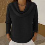 Women's Waffle-Knit Jumper with Draped Cowl Neck, Black, view 5