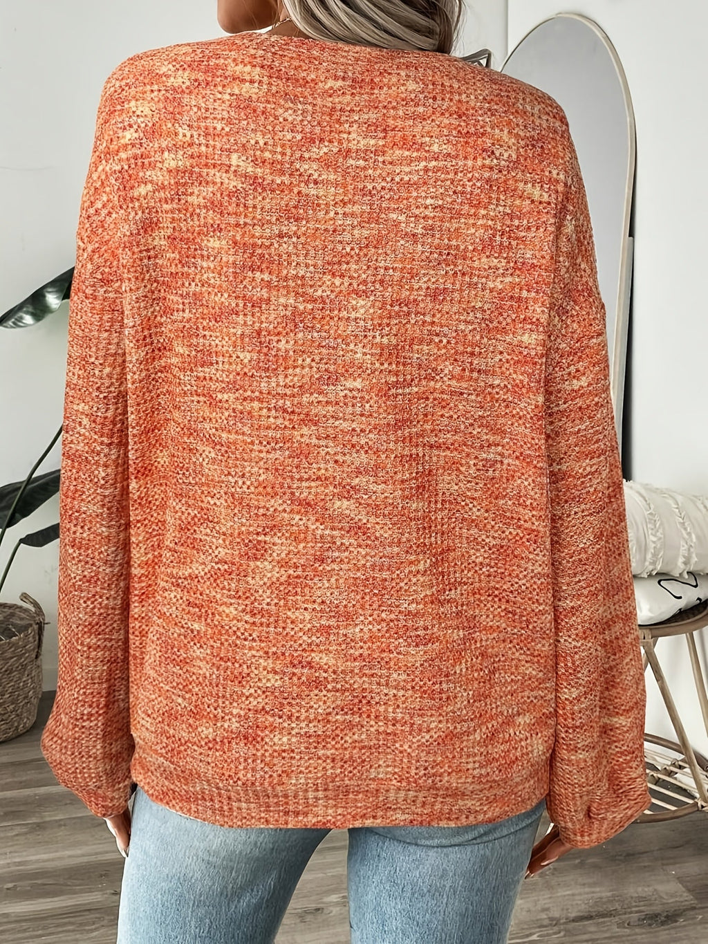 Women's Waffle-Knit Jumper with Puff Sleeves, view 2