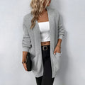 Women's Waffle Knit Open Front Cardigan with Pockets, Grey, view 1